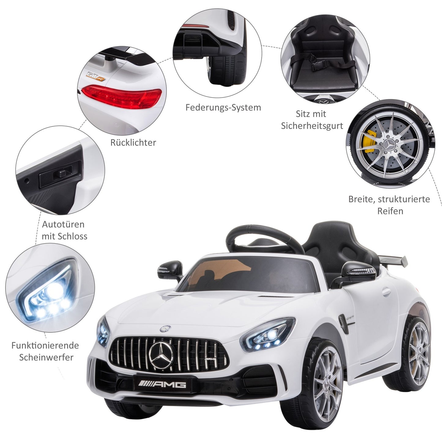 Electric ride-on car for children with remote control, lights and music