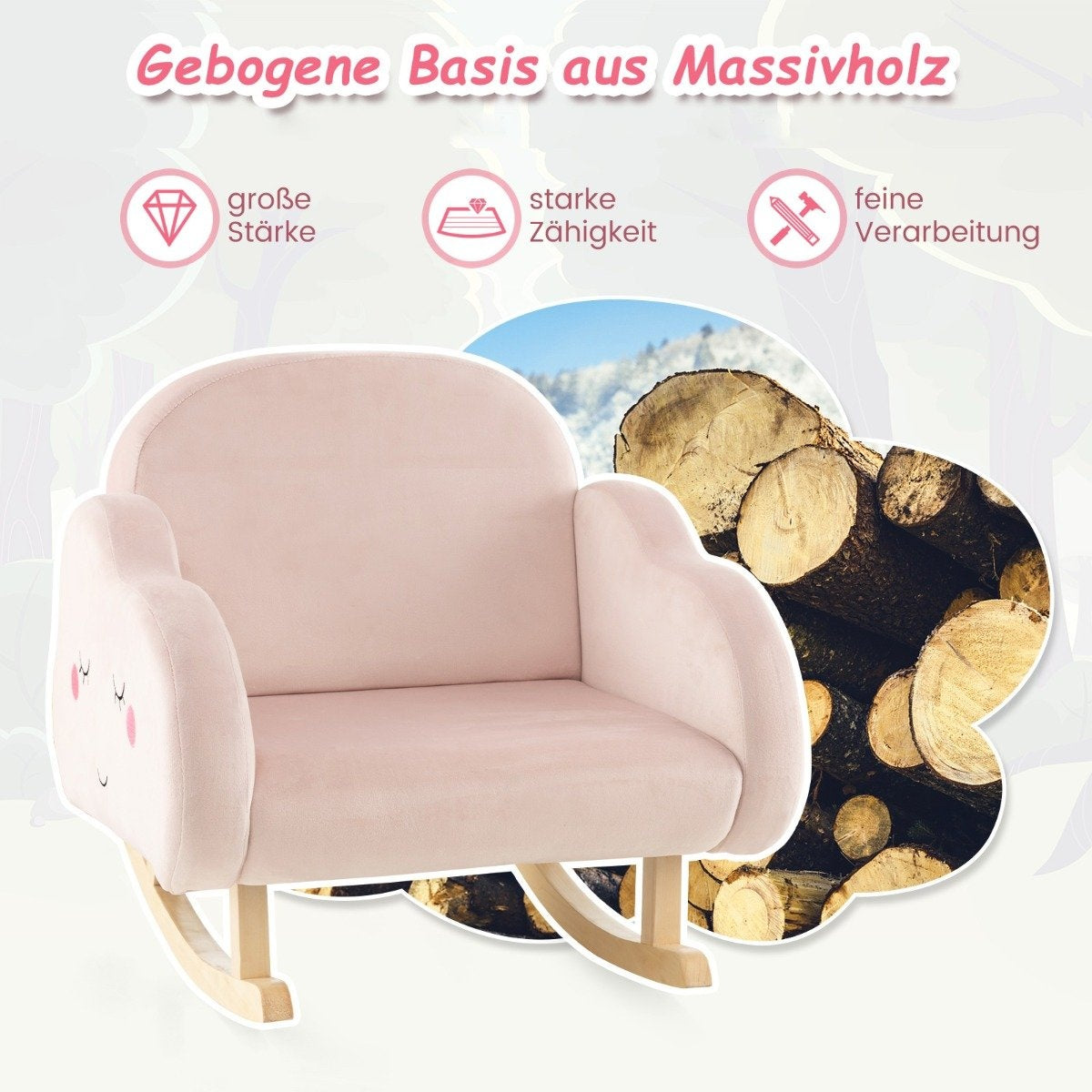 Children's Armchair with Solid Wood Legs Padded Children's Sofa Rocking Chair Pink Clouds