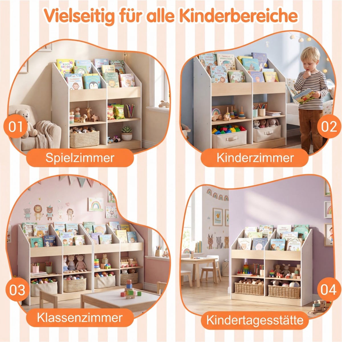 Children's Bookshelf with 4 Cubes & Storage Compartments