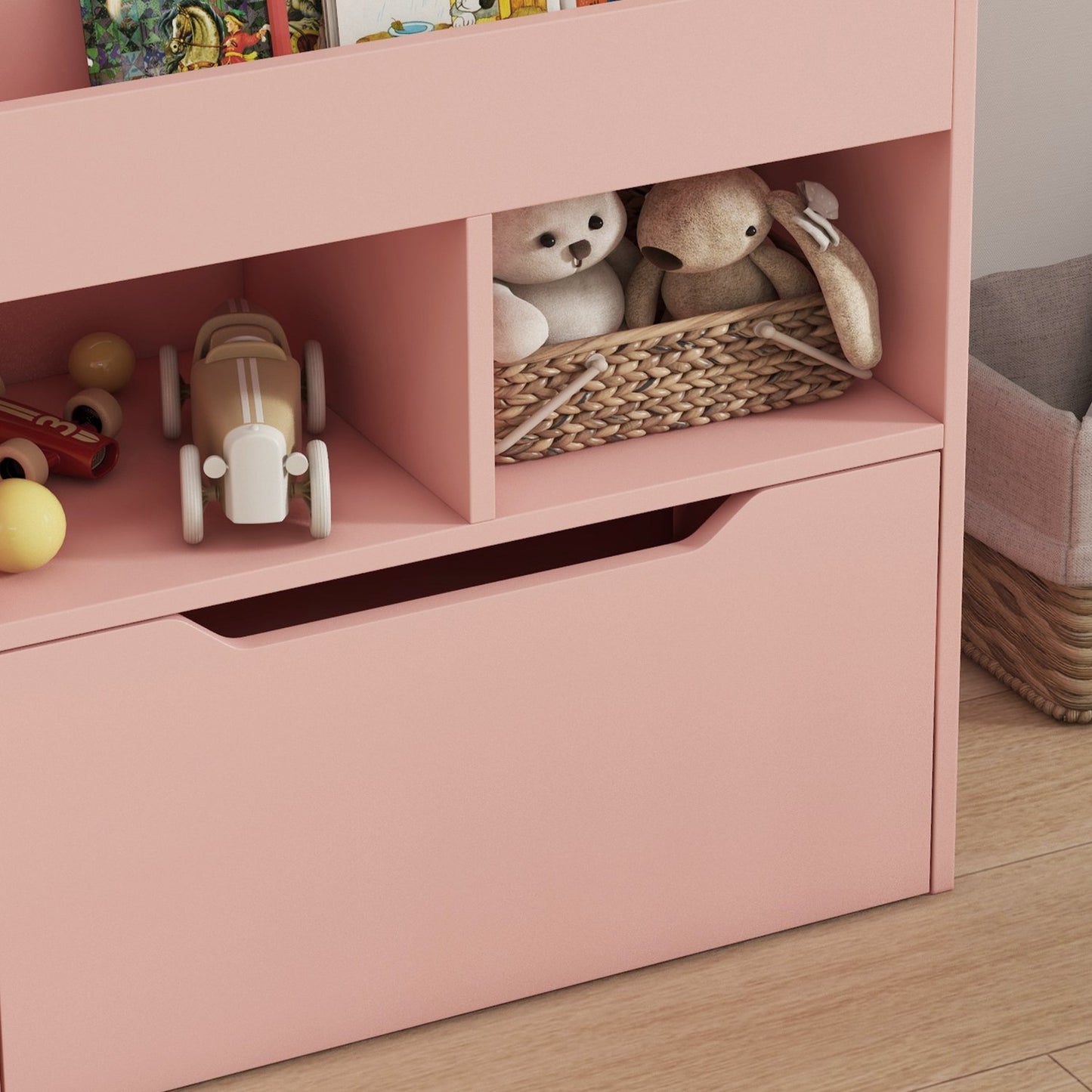 Children's Bookshelf with Drawer, Pink, 60 x 30 x 90 cm