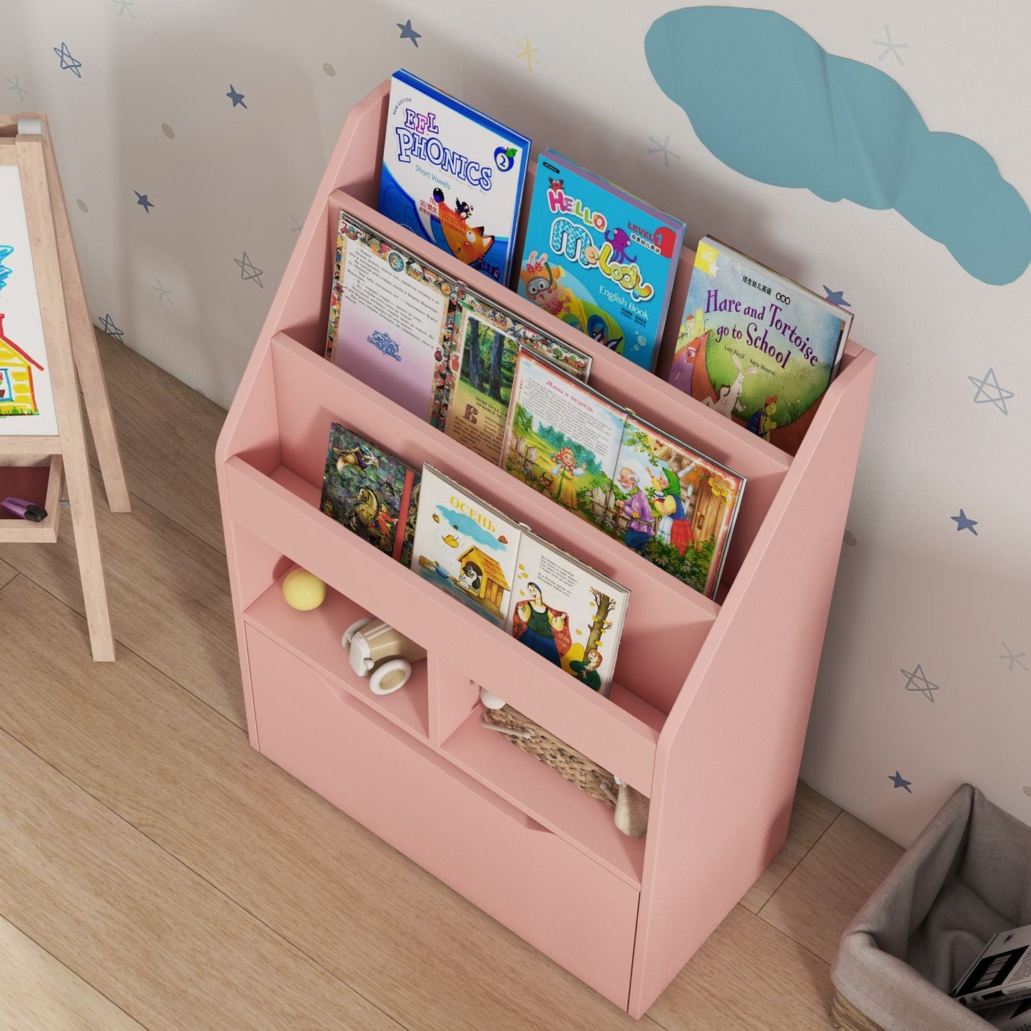 Children's Bookshelf with Drawer, Pink, 60 x 30 x 90 cm