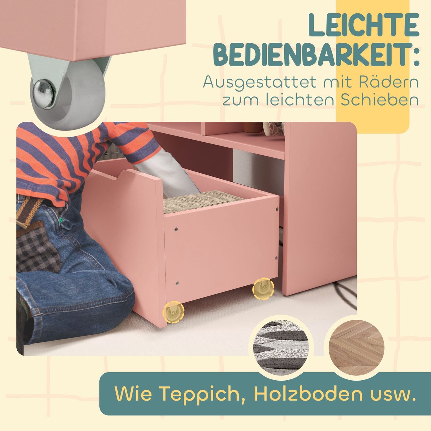 Children's Bookshelf with Drawer, Pink, 60 x 30 x 90 cm