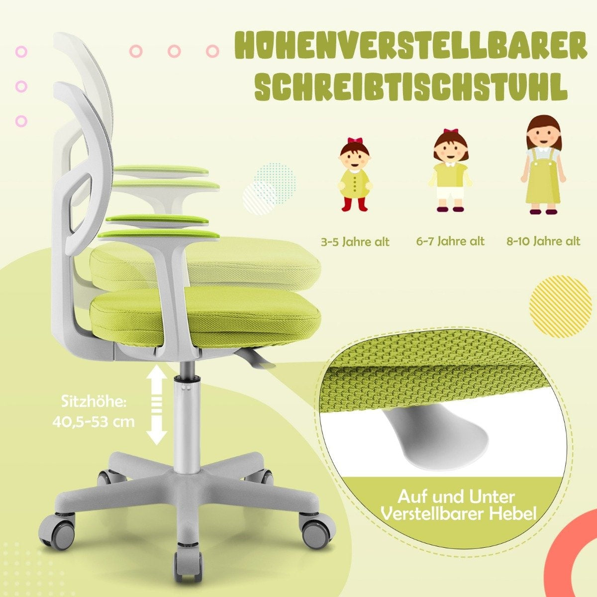 Children's Desk Chair Children's Computer Chair with Adjustable Height Green