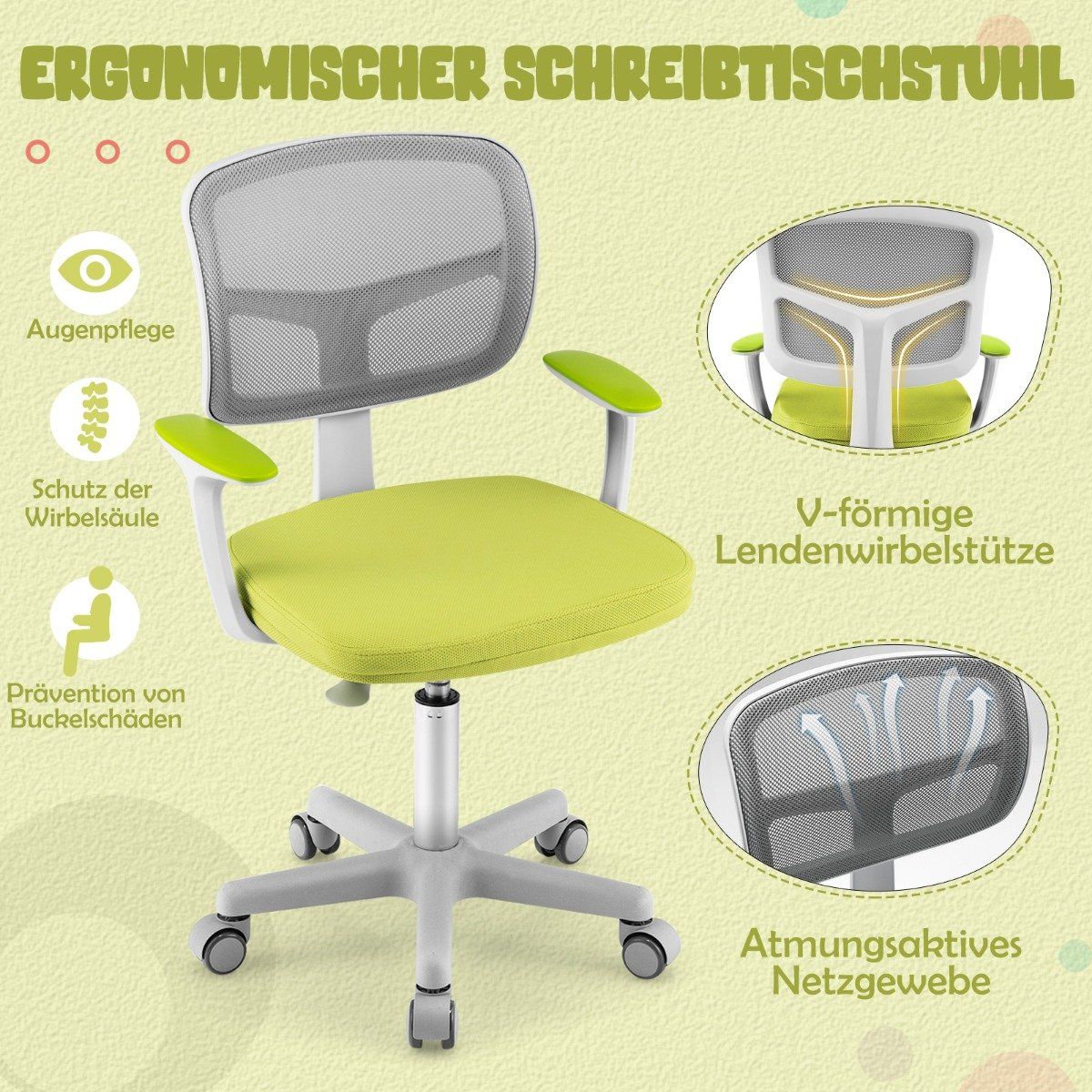 Children's Desk Chair Children's Computer Chair with Adjustable Height Green