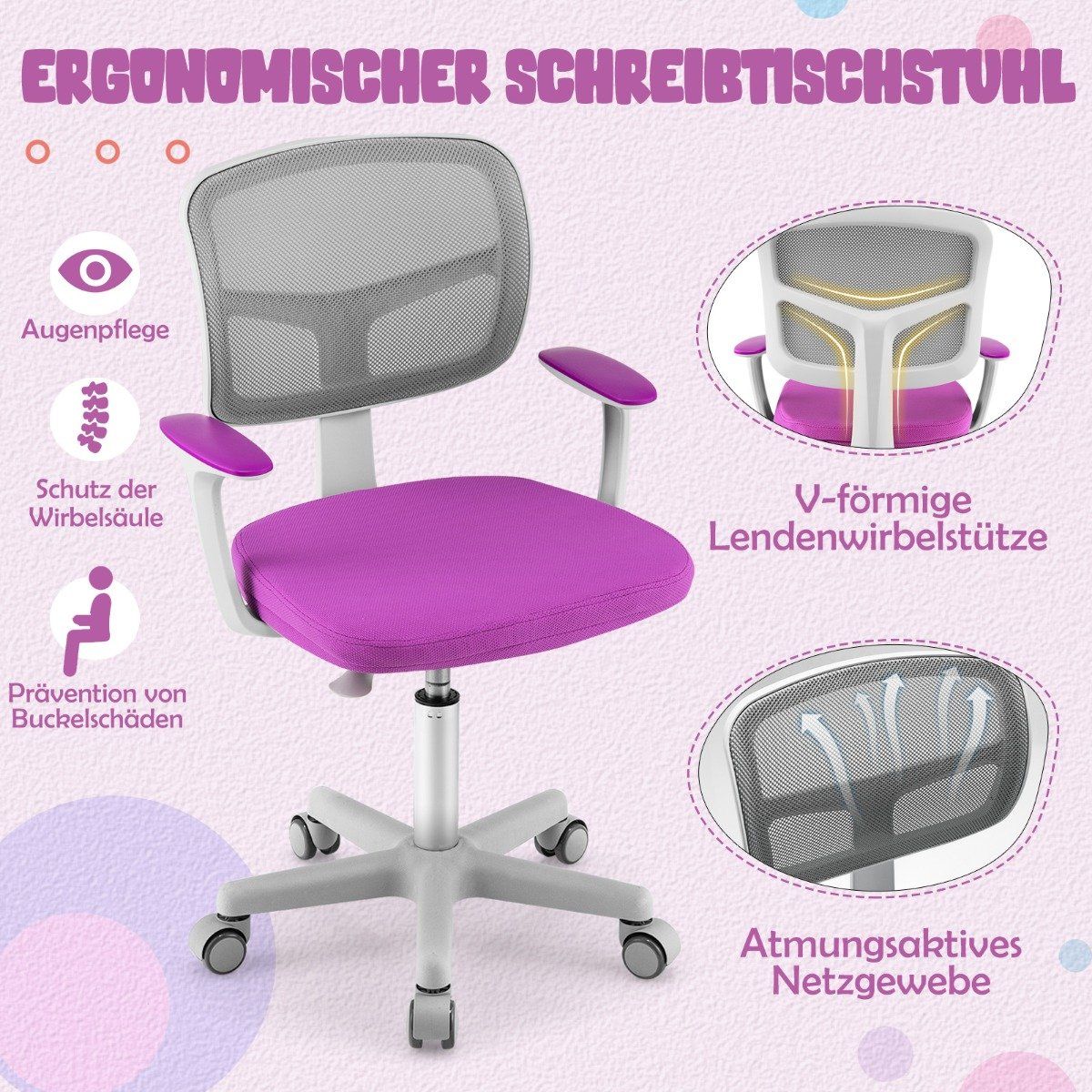 Children's Desk Chair Children's Computer Chair with Adjustable Height Green Purple