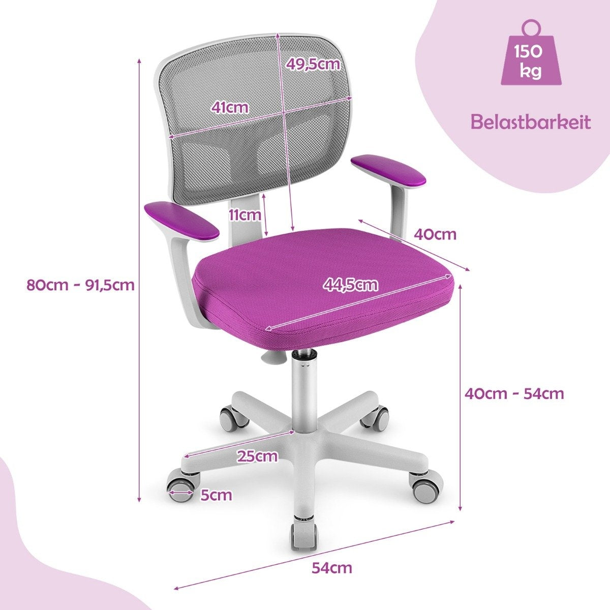 Children's Desk Chair Children's Computer Chair with Adjustable Height Green Purple