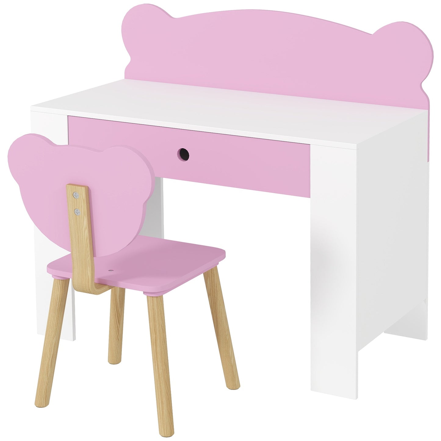 Kids' Desk and Chair Set, Bear Design, Pink, Ages 3-8