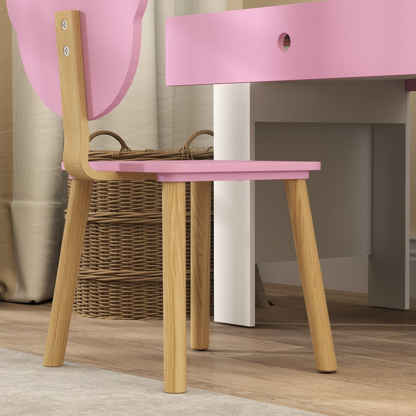 Kids' Desk and Chair Set, Bear Design, Pink, Ages 3-8