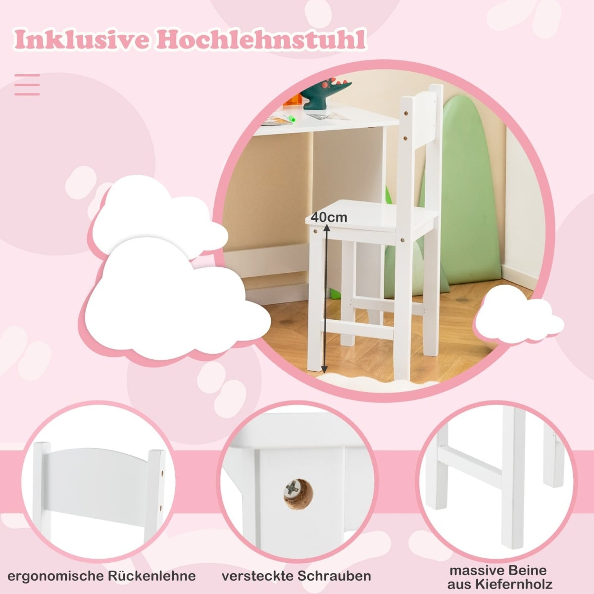 Children's Desk Set with Chair, Corkboard & Storage