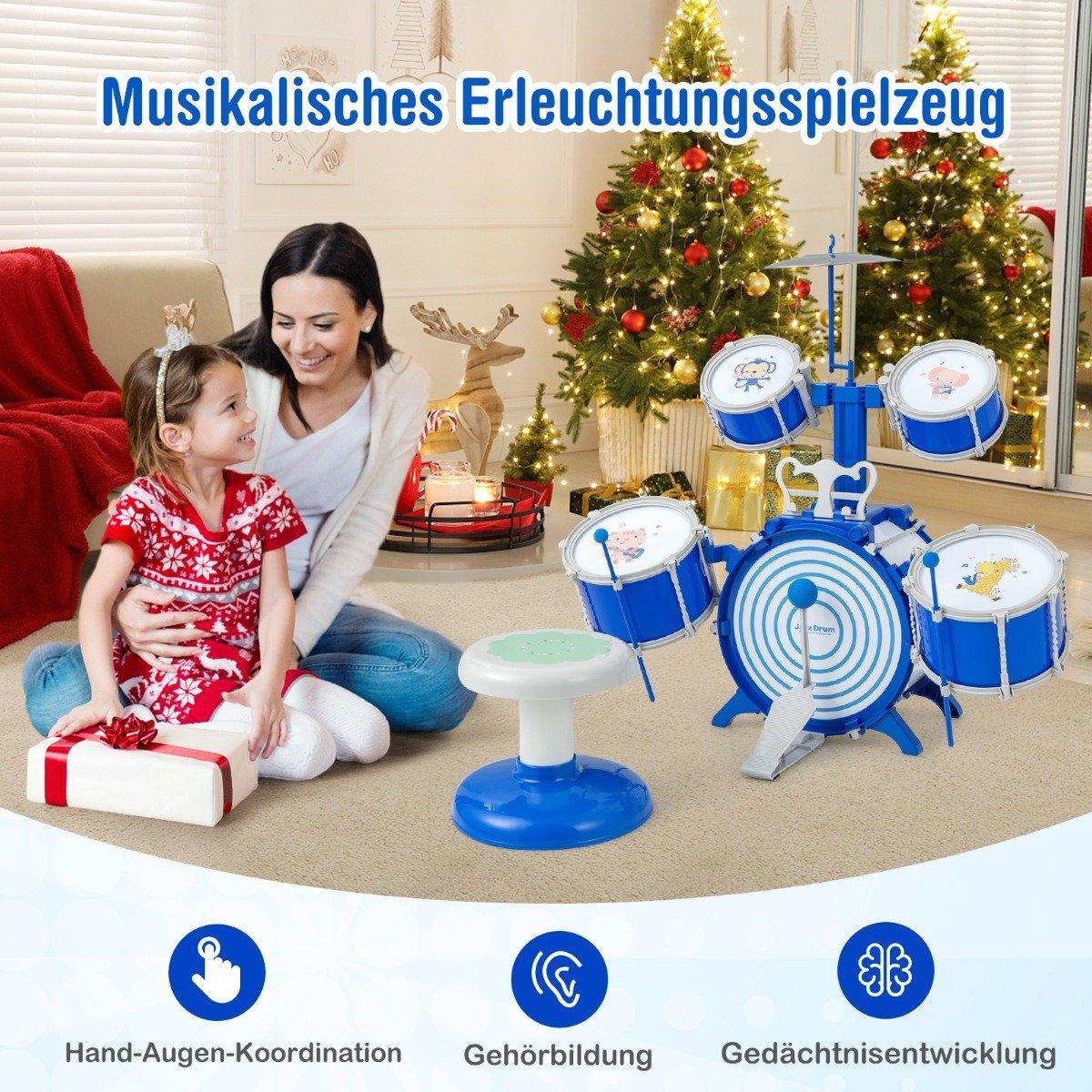 Children's Drum Set with Stool, Stand & Pedal - Blue