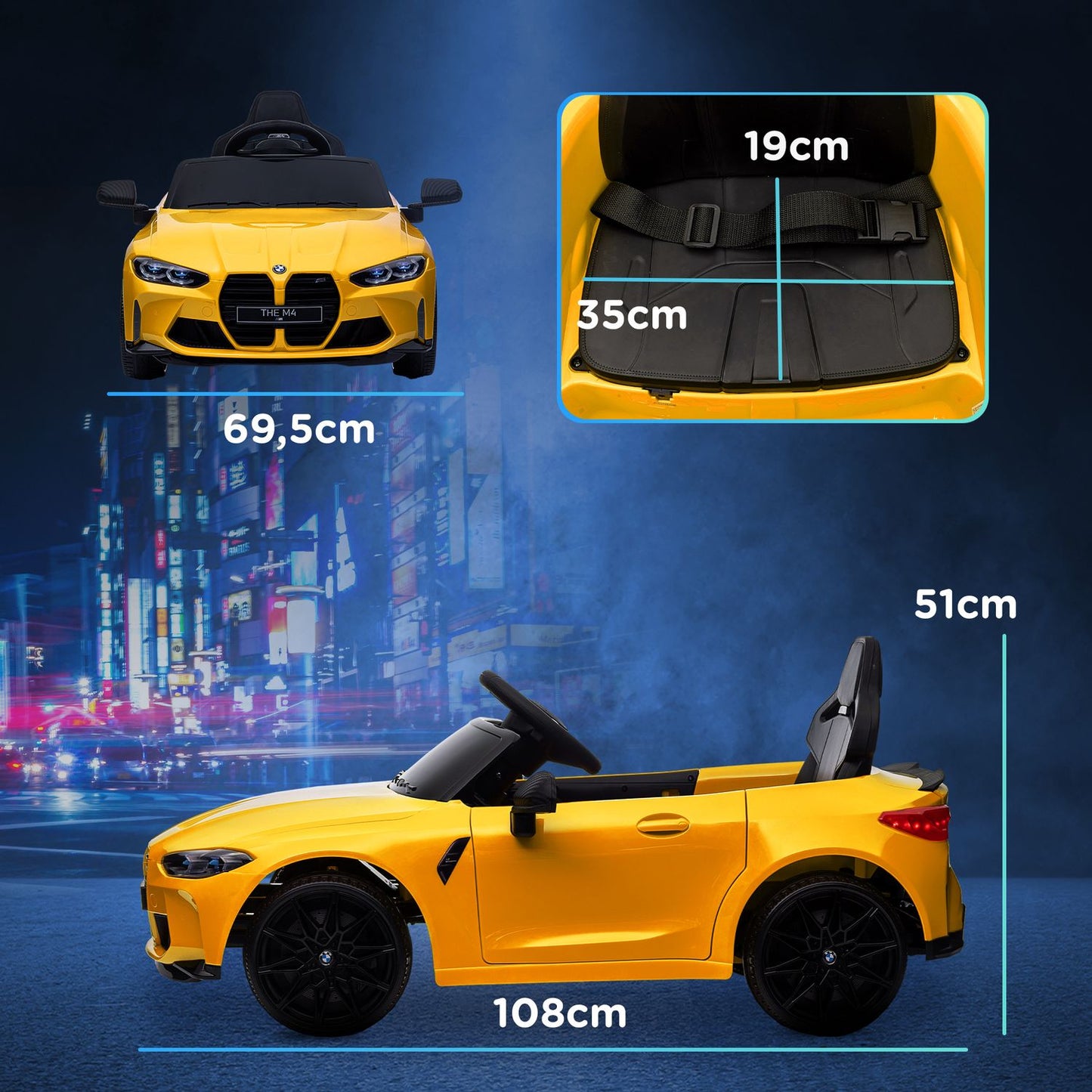 Electric car for children with remote control, MP3 & USB, yellow
