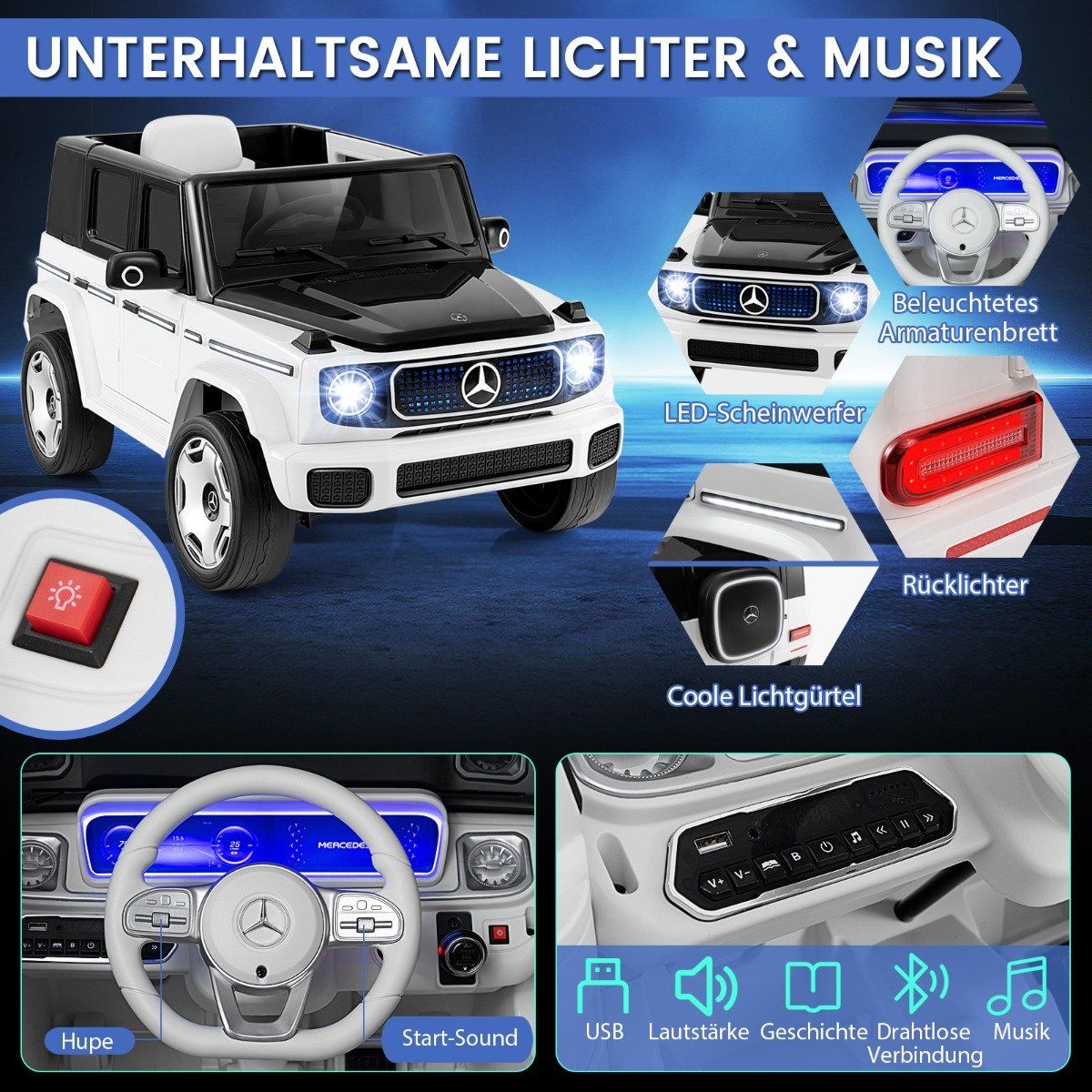 Children's Mercedes-Benz electric car with 2.4G remote control & Headlight 12V electric vehicle white