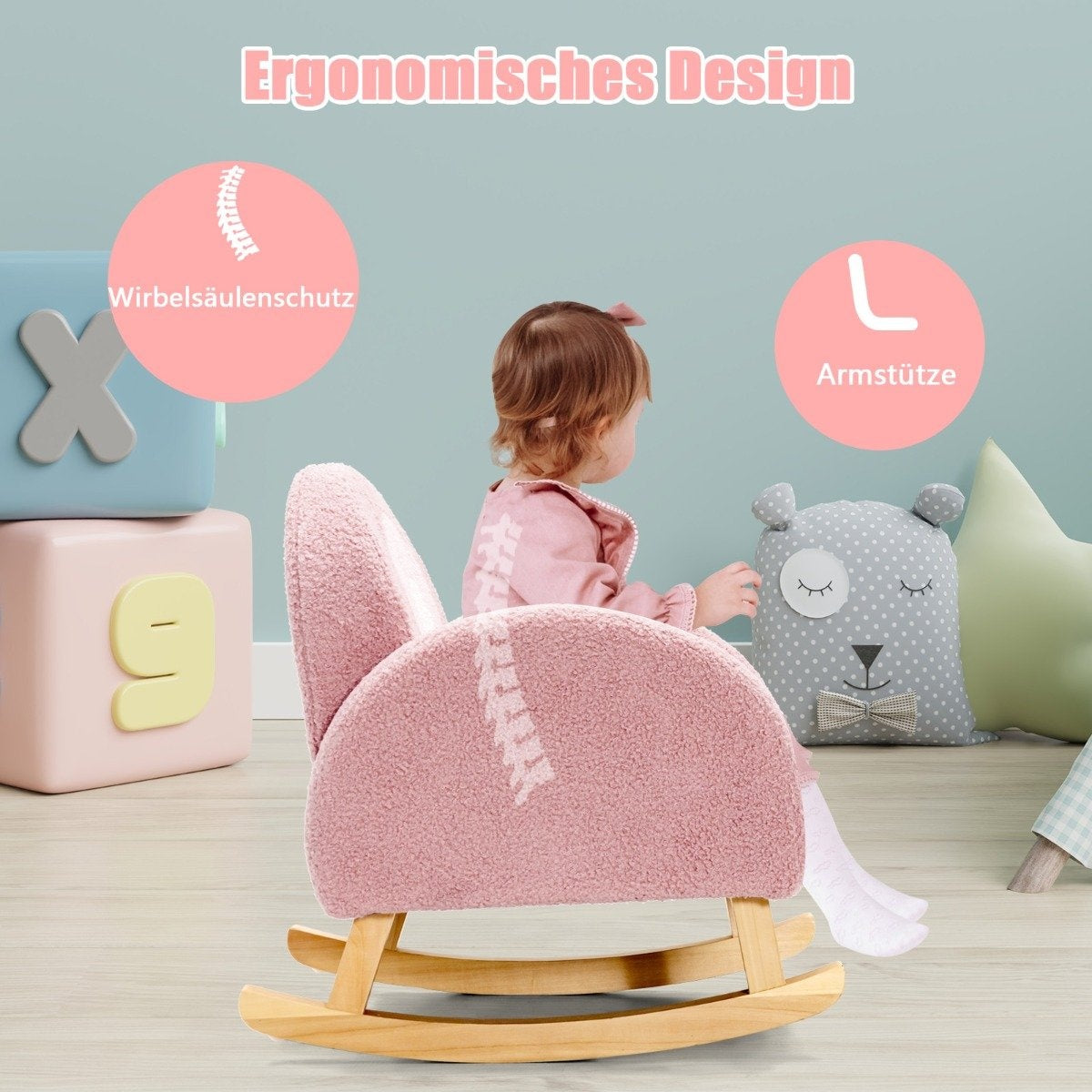 Children's Padded Rocking Chair with Solid Wood Legs Pink
