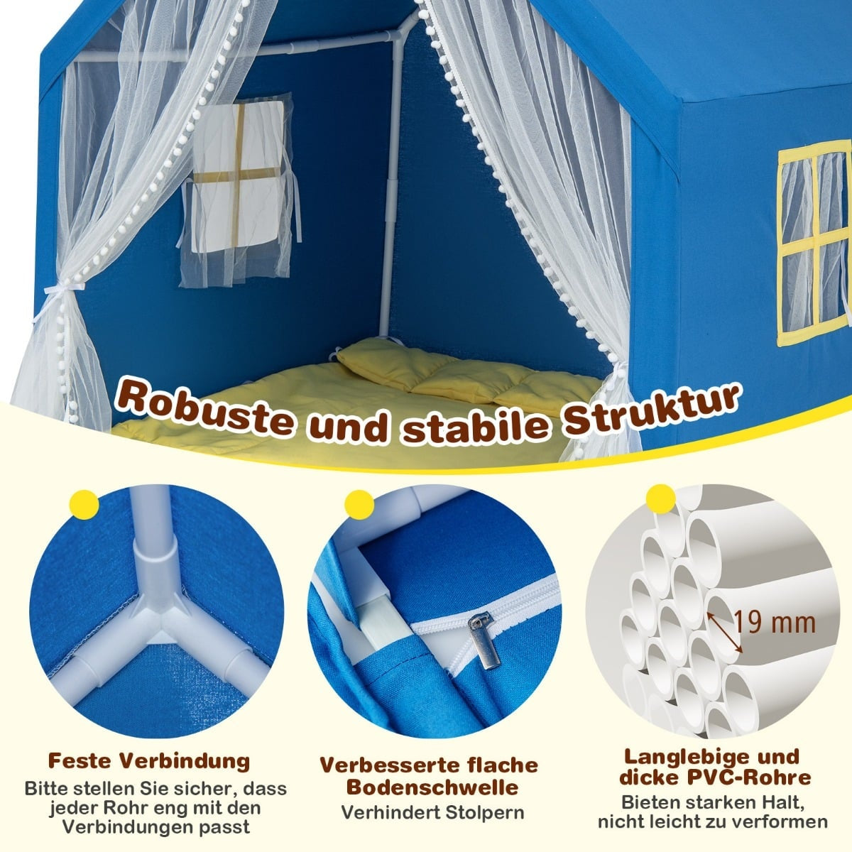 Children's Play Tent with Washable Cotton Mat, Blue