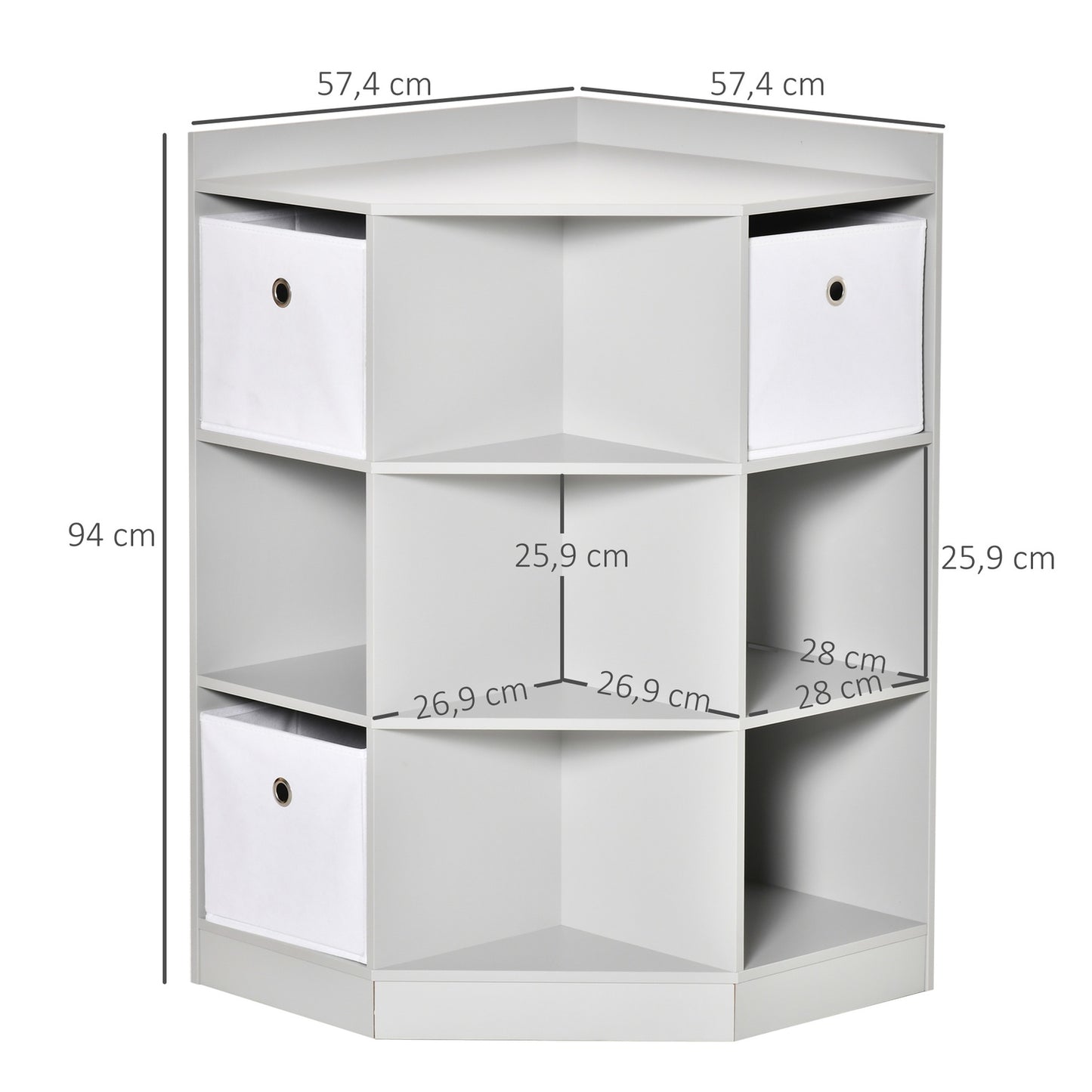 Children's Storage Shelf, 3 Fabric Drawers, Grey MDF