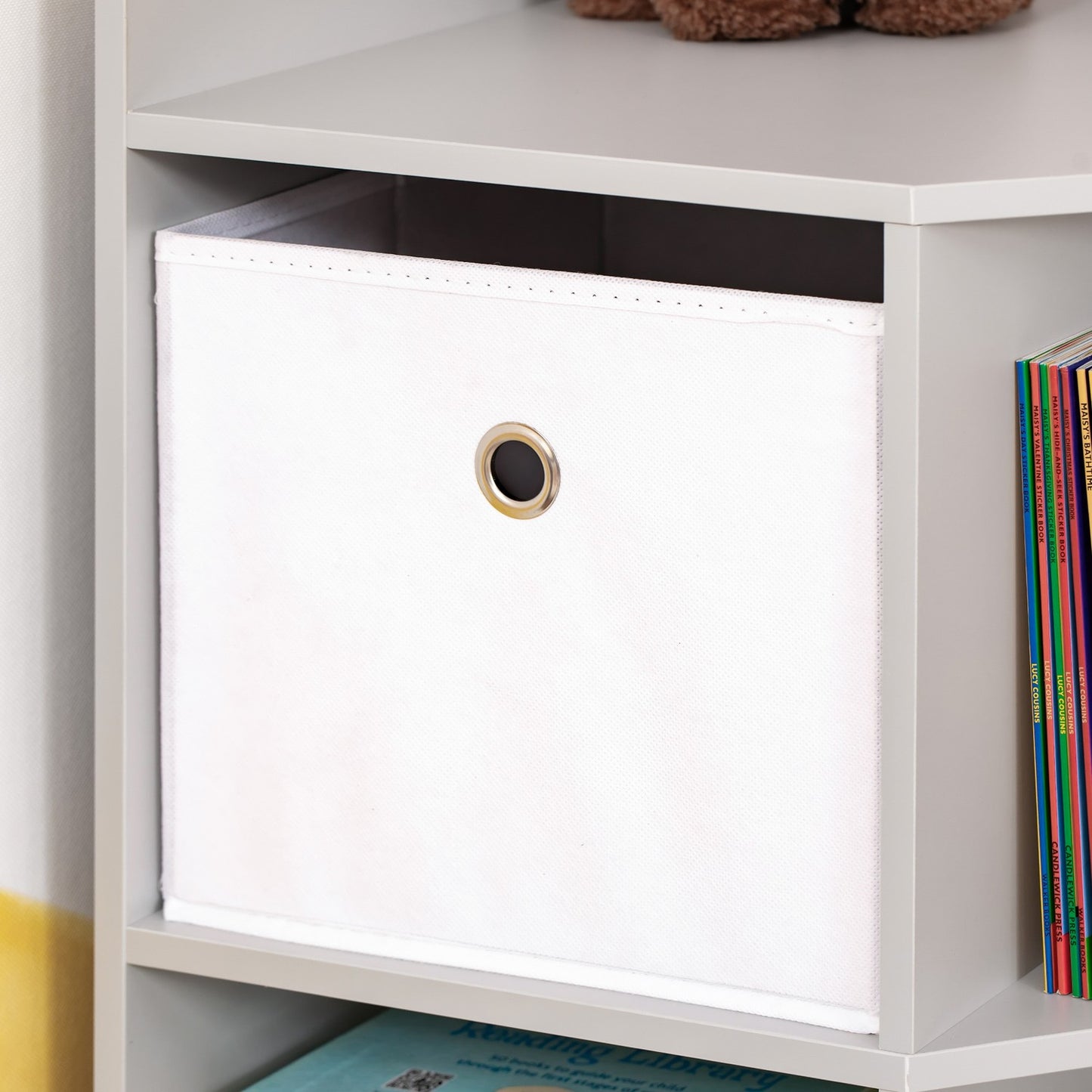 Children's Storage Shelf, 3 Fabric Drawers, Grey MDF