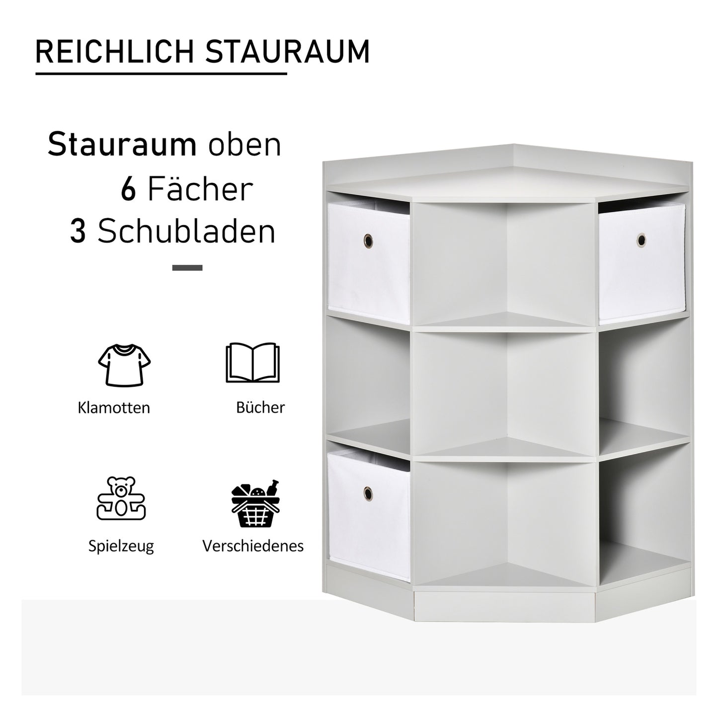 Children's Storage Shelf, 3 Fabric Drawers, Grey MDF
