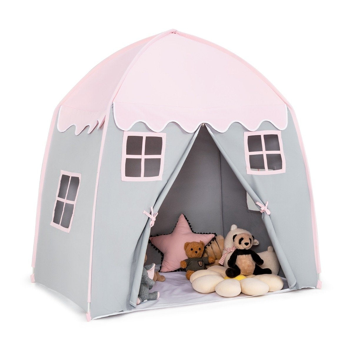 Children's Tent Large Princess Tent with Carry Bag Anti-Slip Mat Zipper Pink