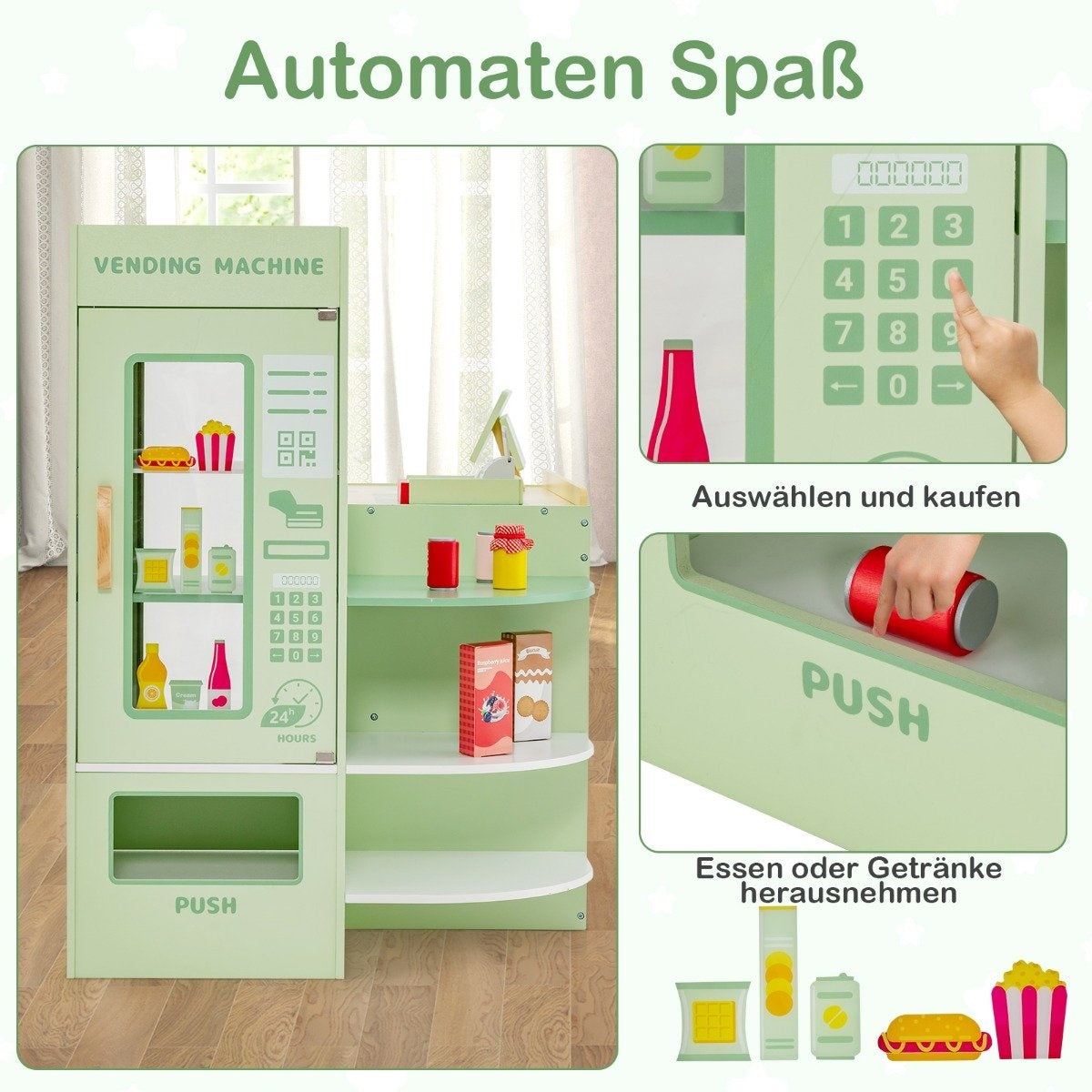 Children's Wooden Play Store with Side Counter, Green, 89x57x80 cm