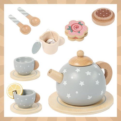 Children's Wooden Tea Set with Accessories - Gray