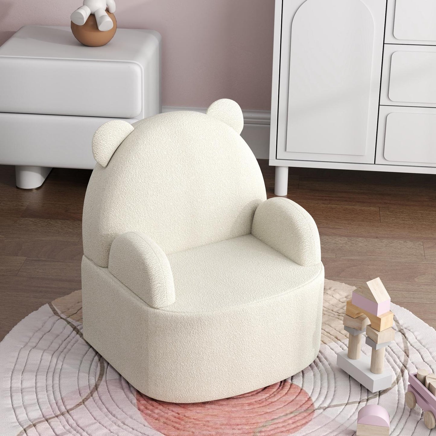 Bear-shaped armchair for children, Soft Teddy Fleece, Beige