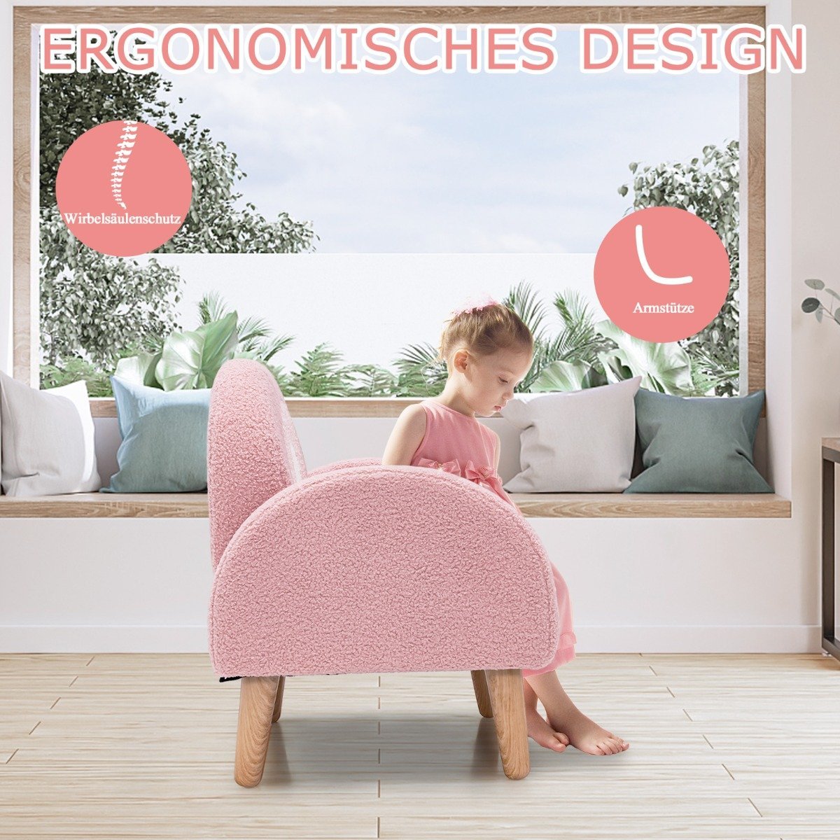 Children's armchair for toddlers Children's sofa upholstered with backrest pink