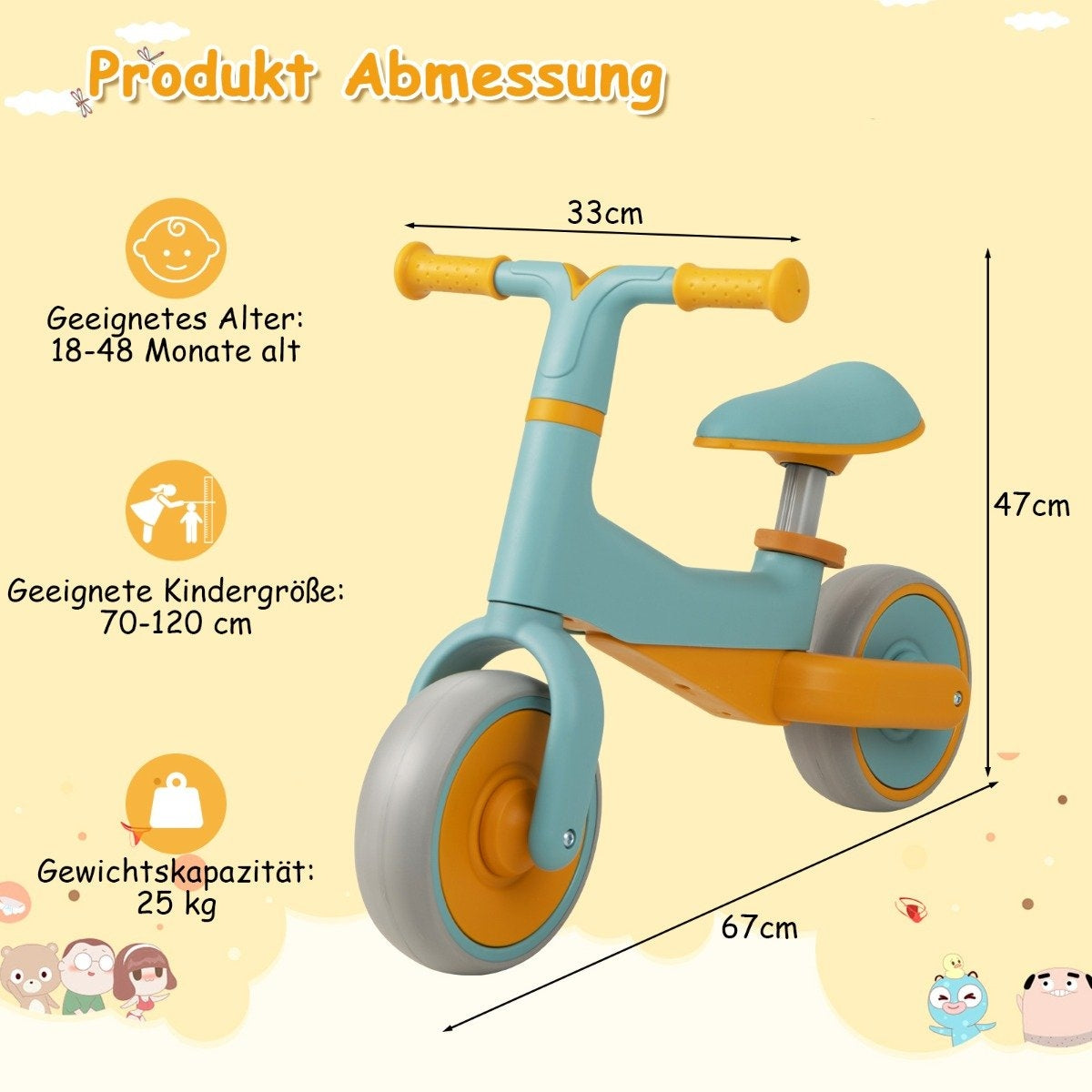 Children's balance bike without pedal, height-adjustable balance bike with limited steering and 2 wheels, blue
