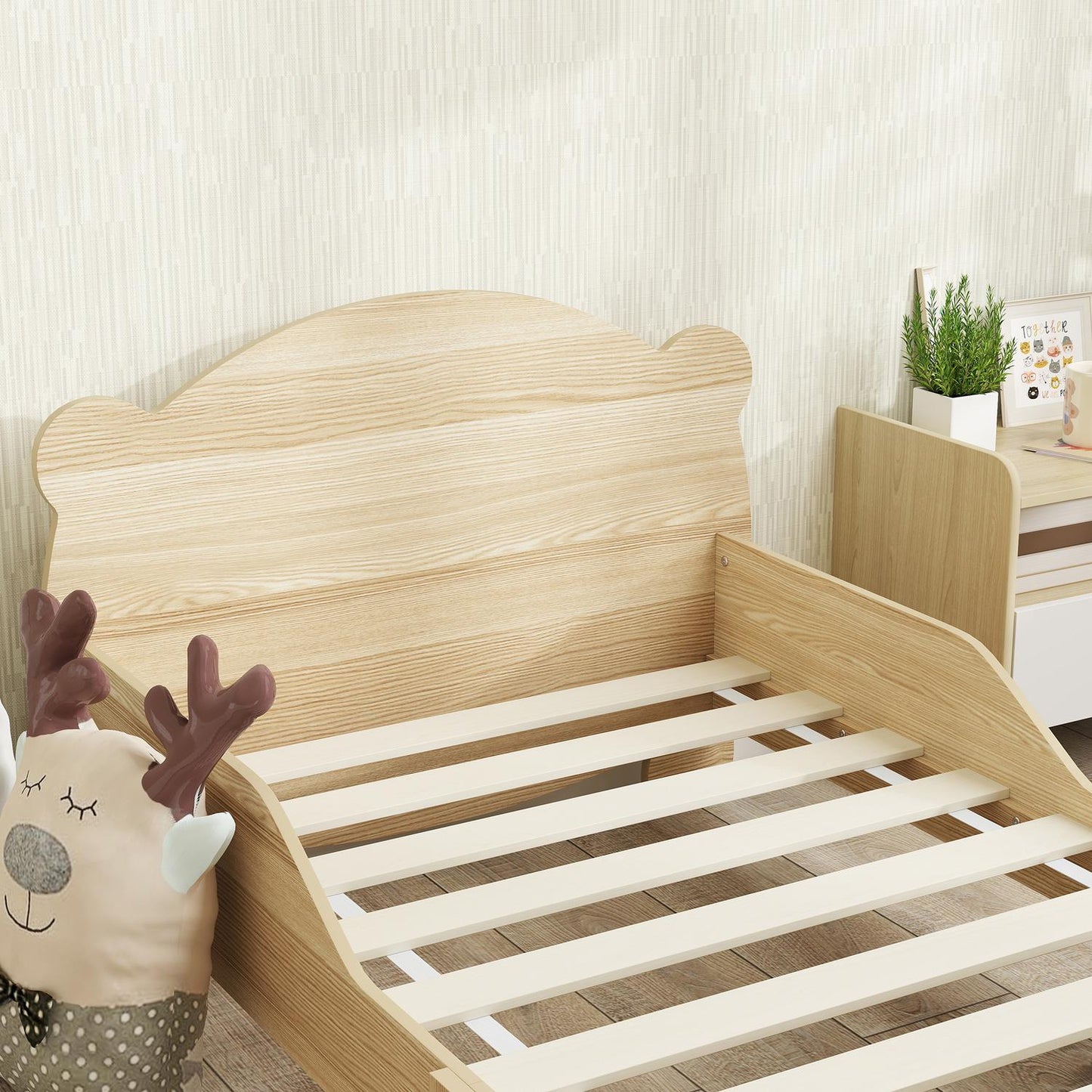 Solid Wood House Bed - Children's bed with guard rail, Bear Design