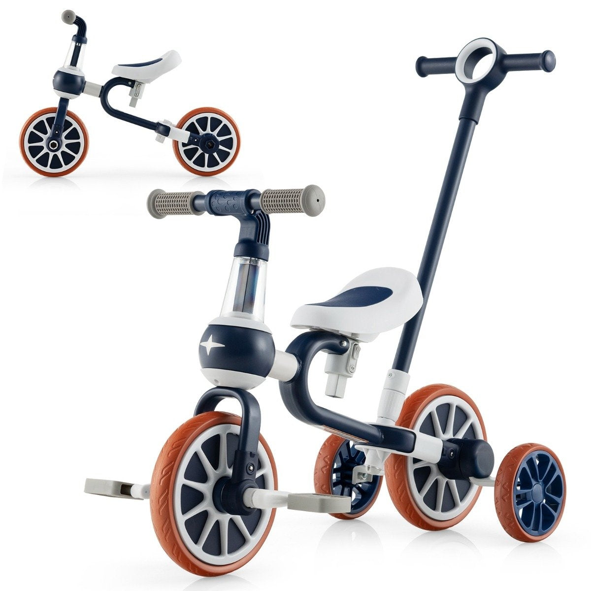 Children's bike 4-in-1 preschool bike with parent push handle 37 x 72 x 101 cm navy