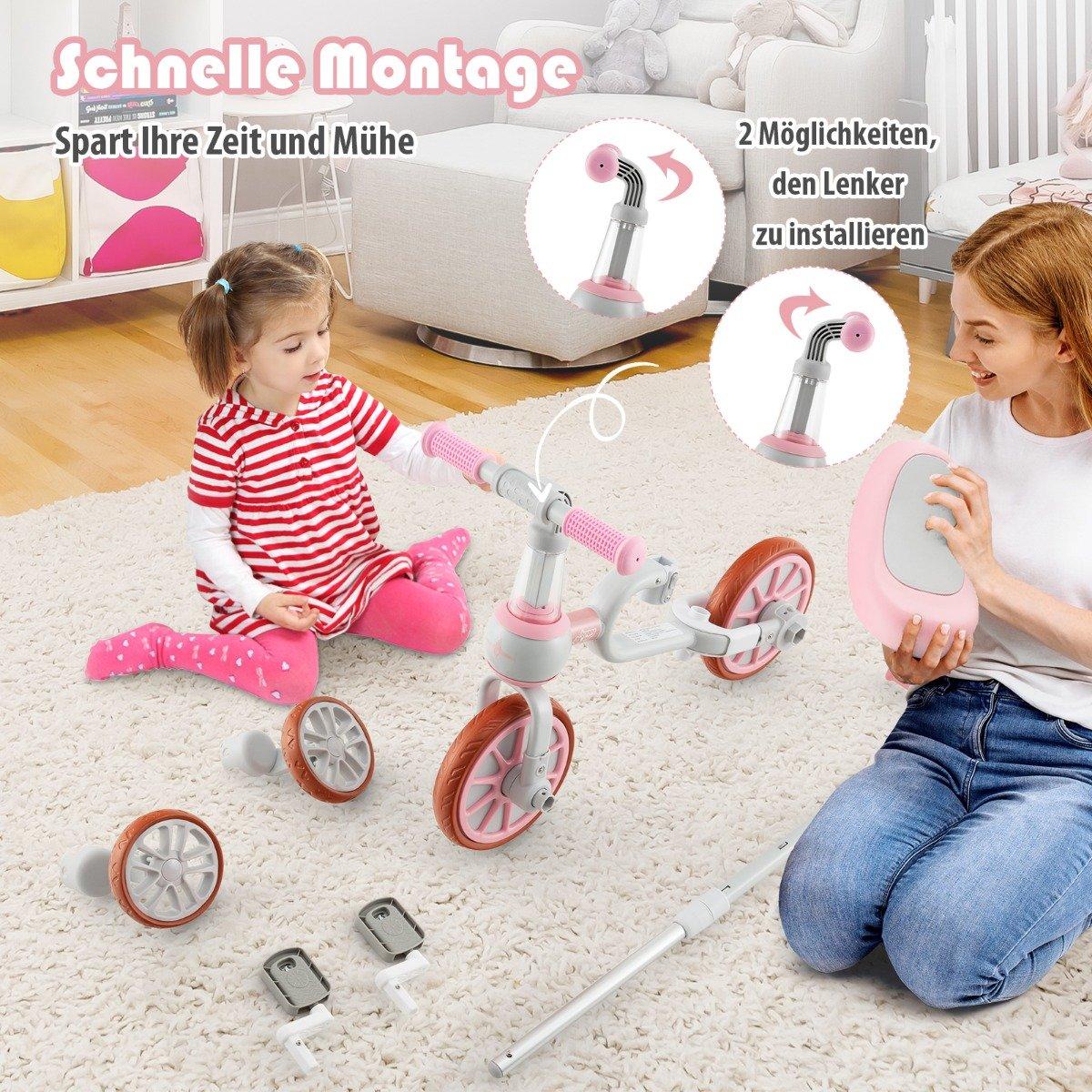 Children's bike 4-in-1 preschool bike with parent push handle 37 x 72 x 101 cm pink