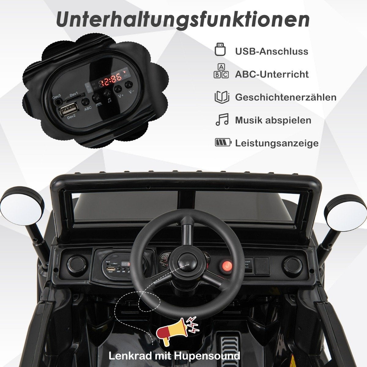 Children's car with 12 V battery electric vehicle with remote control 3 speeds black 102.5 x 64 x 59.5 cm
