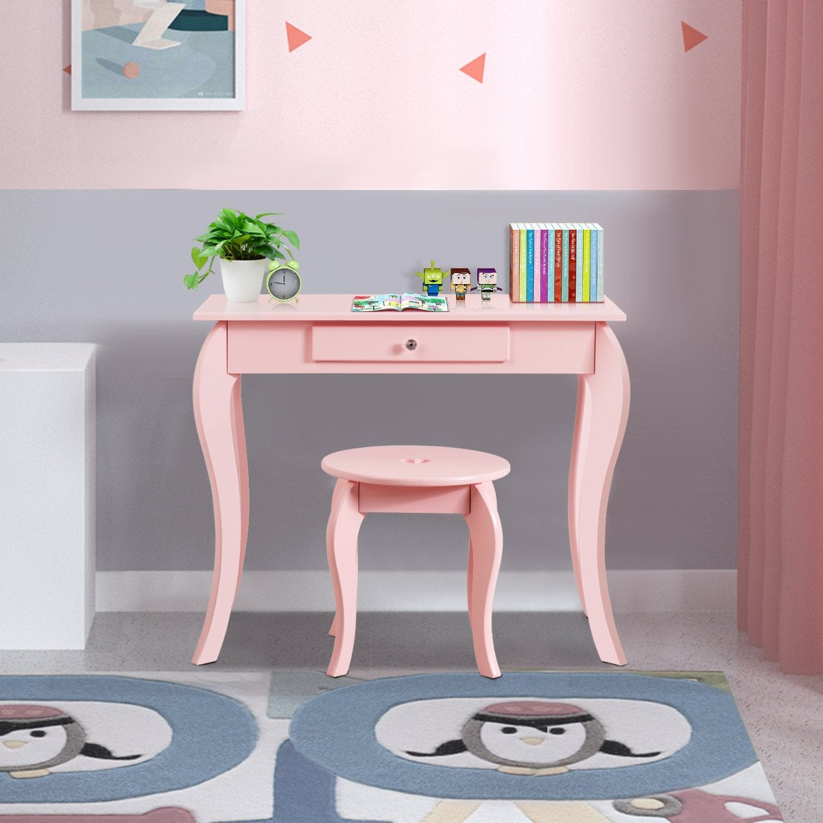 Children's dressing table, dressing table, make-up table with stool and mirror pink