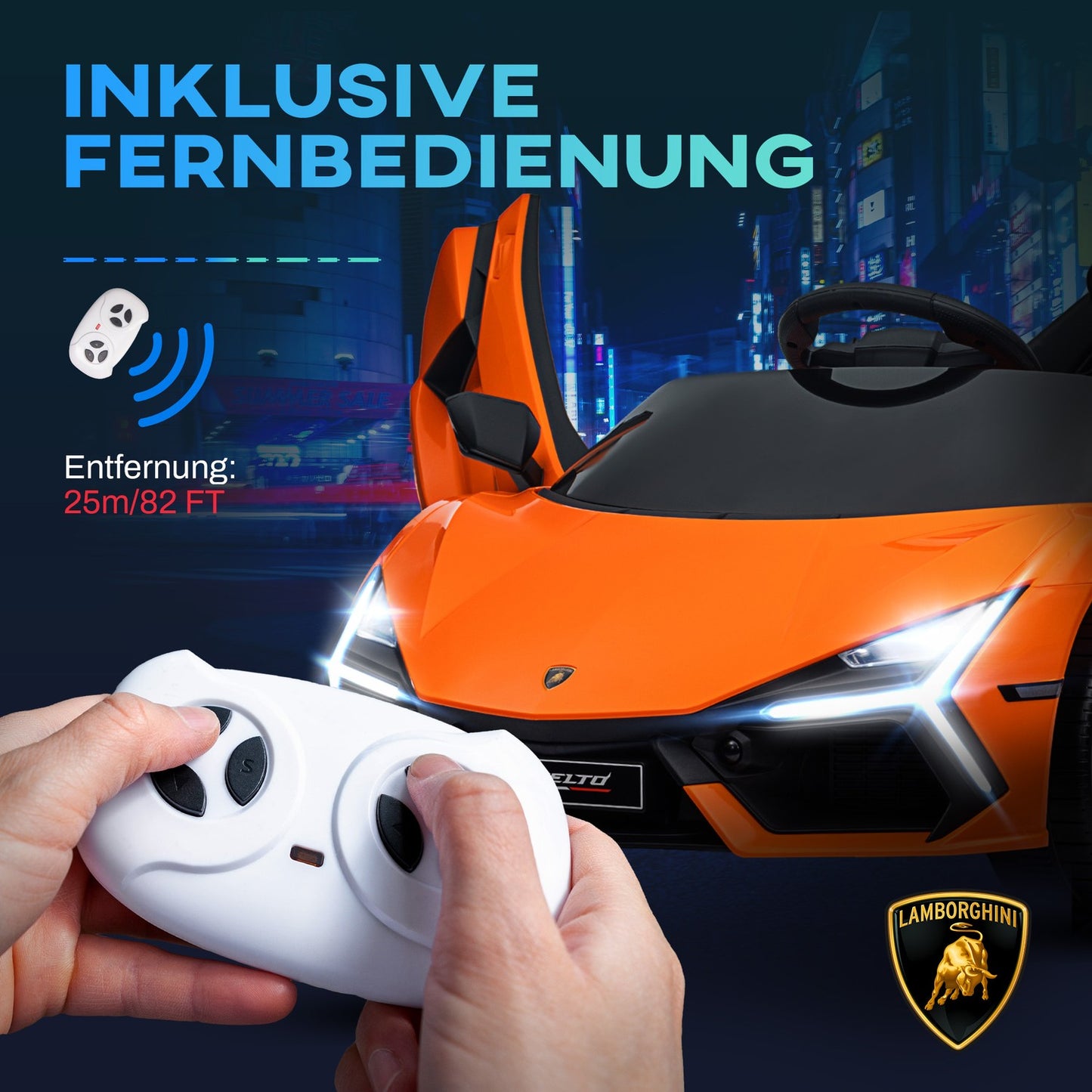 Electric car for children 12V with remote control, music, USB port, orange
