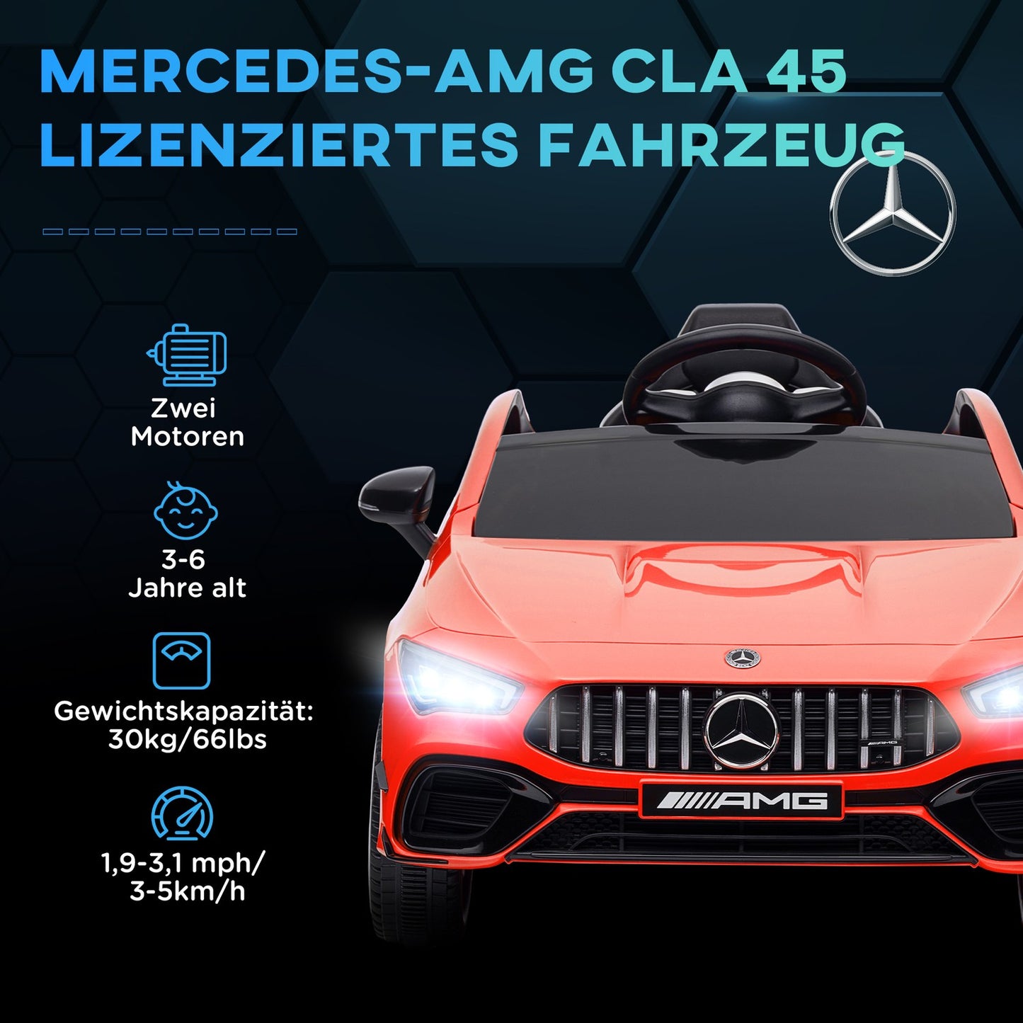 Children's 12V electric car with remote control & music, red