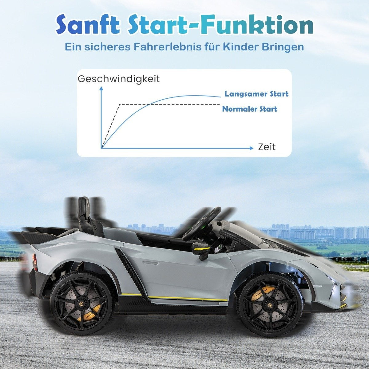 Children's electric car Lamborghini with remote control & LED lights & Horn children's car gray