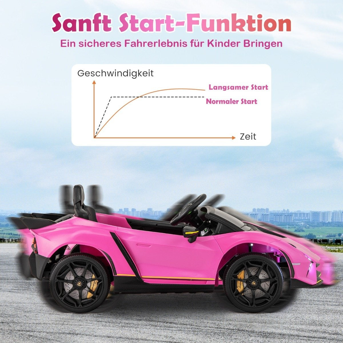 Children's electric car Lamborghini with remote control & LED lights & Horn children's car pink
