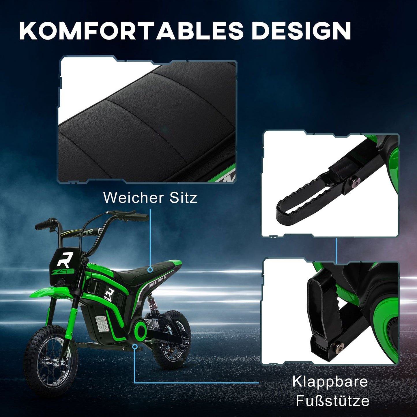Electric motorcycle for children, 12V, Horn & Light, Green