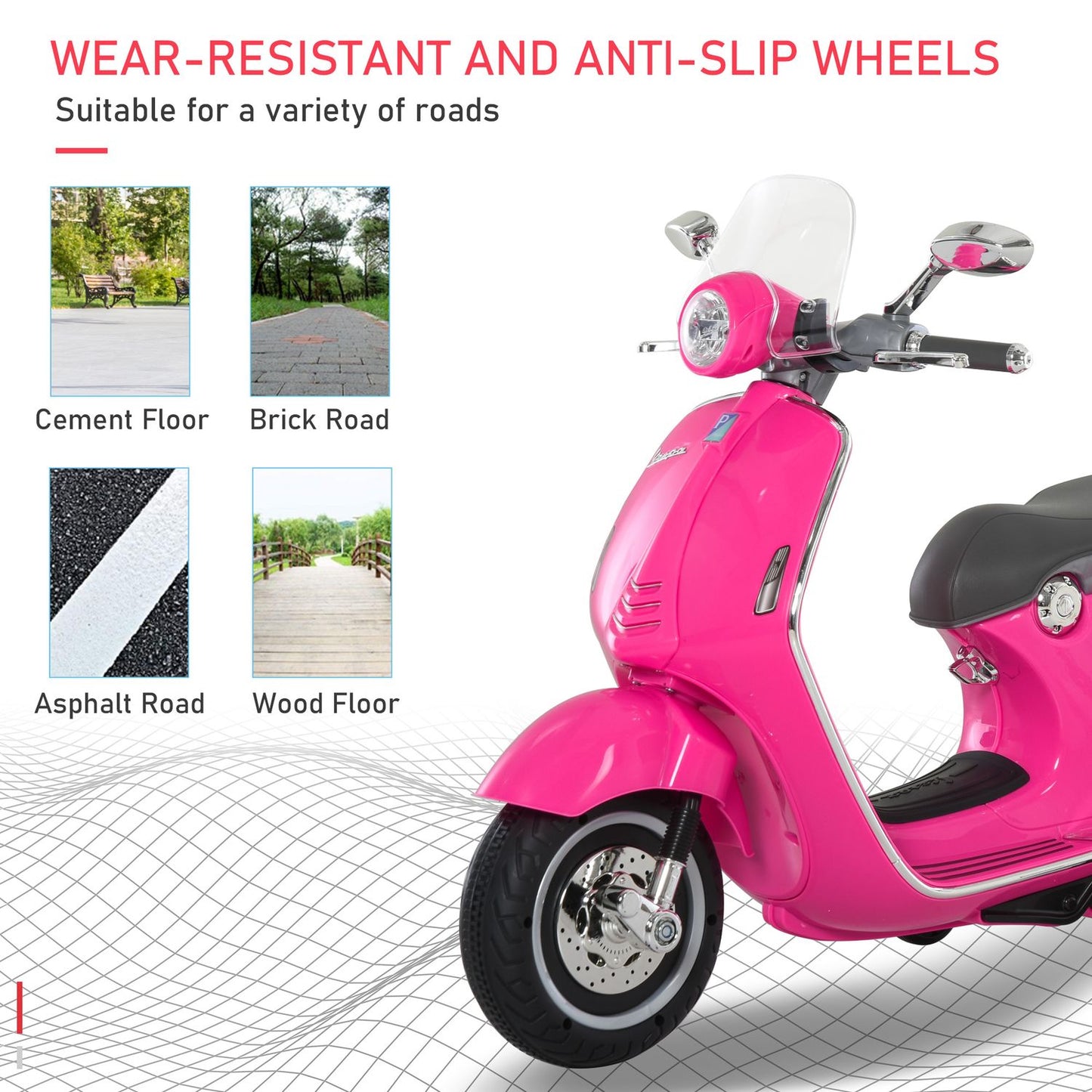 Pink 6V electric motorcycle for children with lights and music