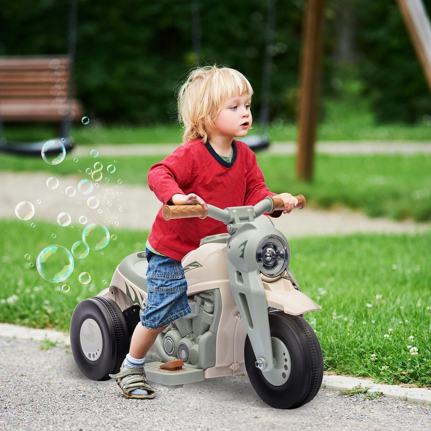 Children's electric motorcycle, 6V children's motorcycle with music, blowing 2.5-3 km/h, for 2-5 year old children