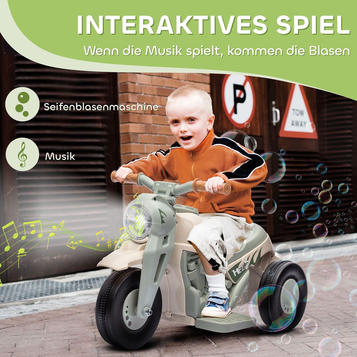 Children's electric motorcycle, 6V children's motorcycle with music, blowing 2.5-3 km/h, for 2-5 year old children