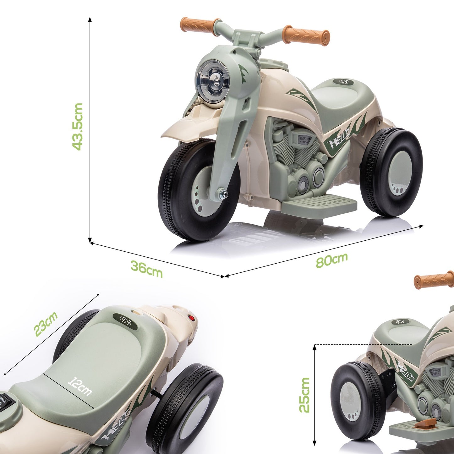 Children's electric motorcycle, 6V children's motorcycle with music, blowing 2.5-3 km/h, for 2-5 year old children