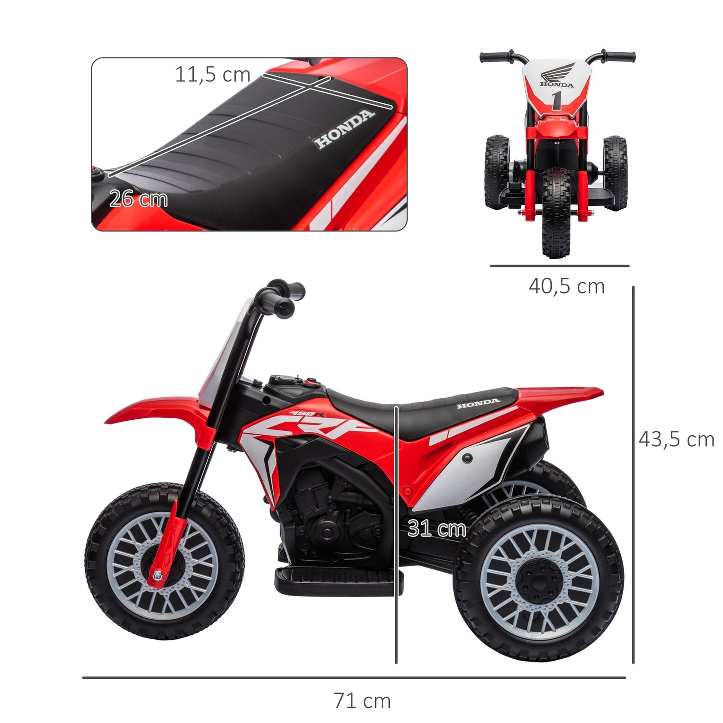 6V electric motorcycle for children with horn and music, red
