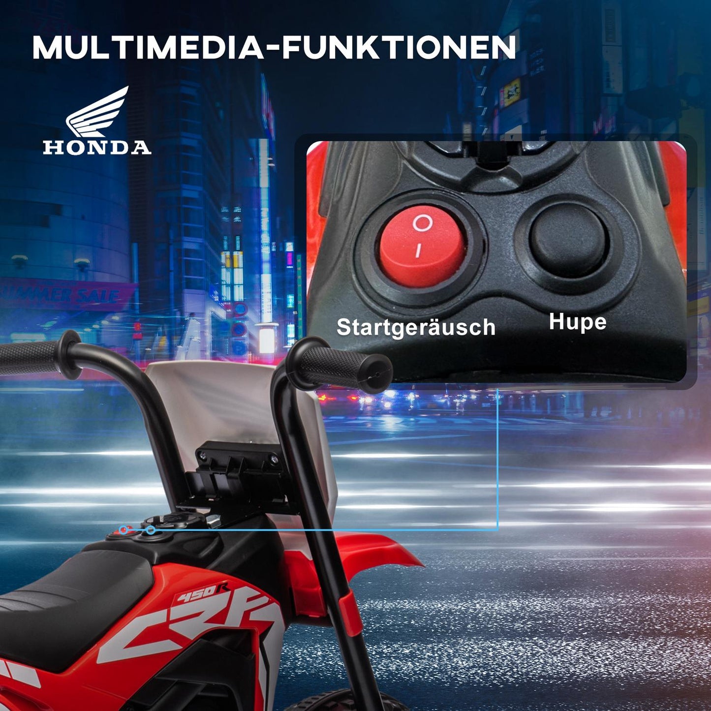6V electric motorcycle for children with horn and music, red