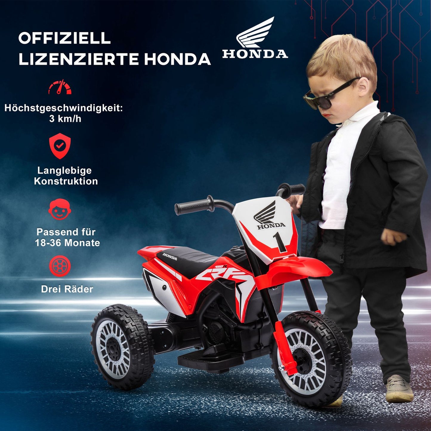 6V electric motorcycle for children with horn and music, red