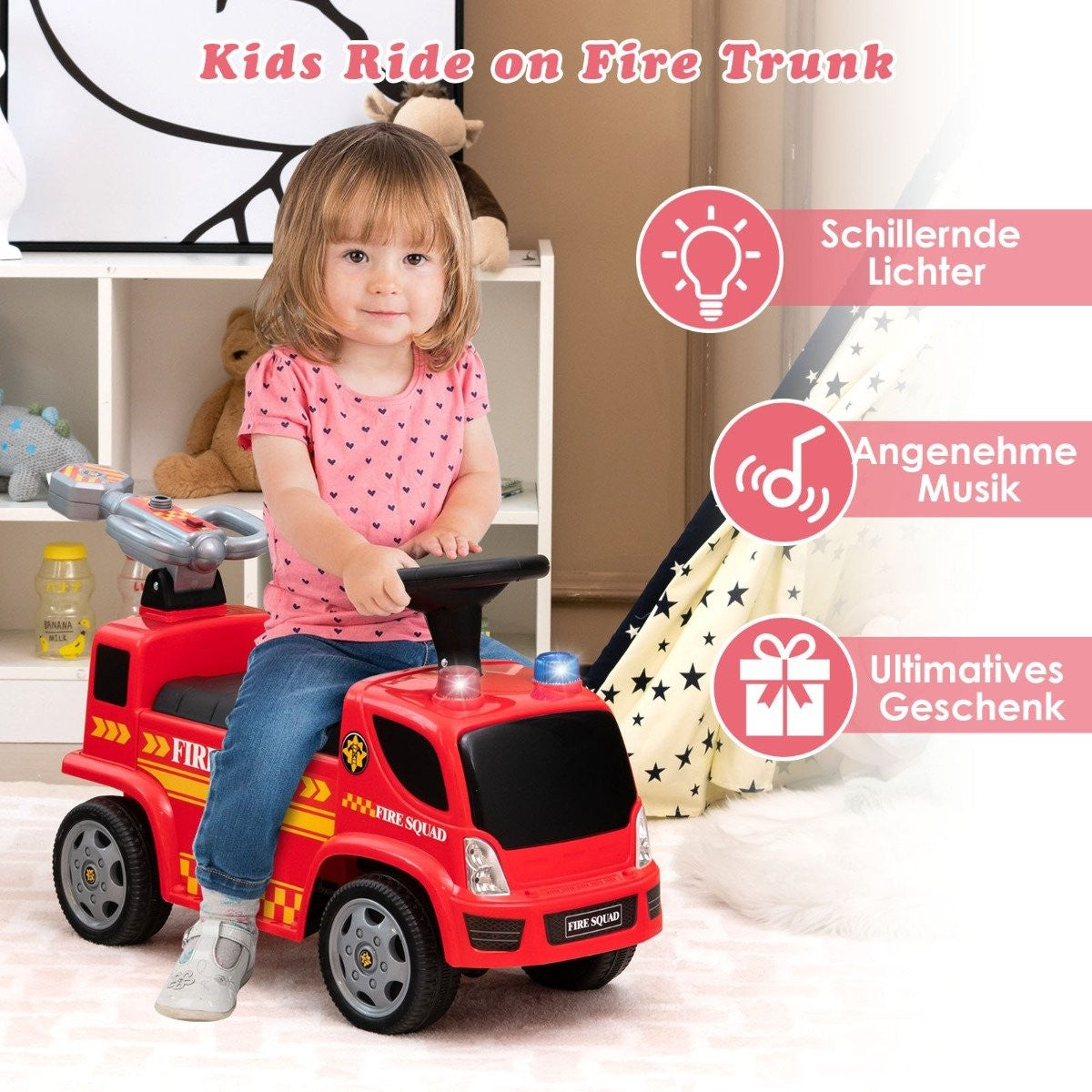 Children's fire engine with bubble gun for children aged 18-36 months red