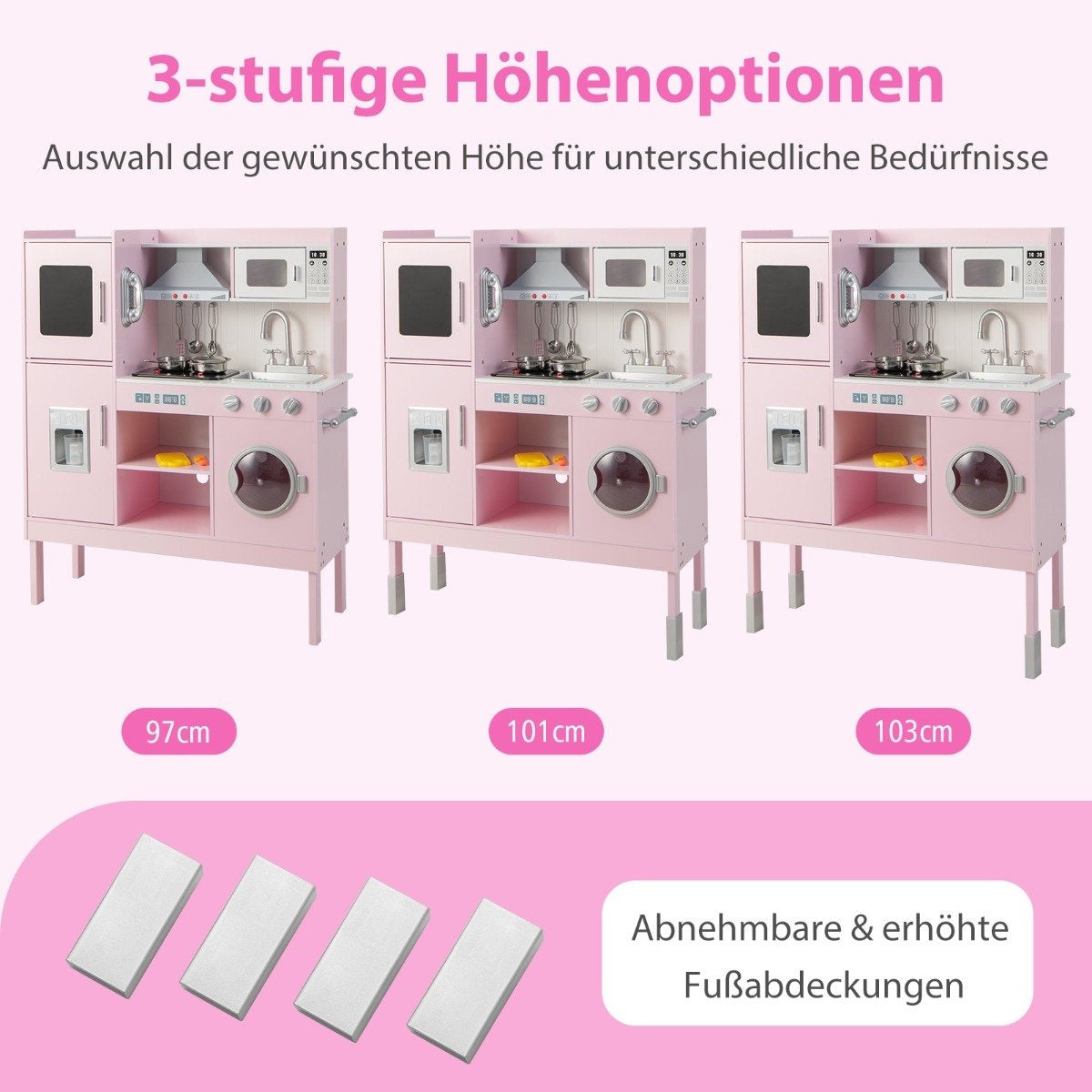 Children's kitchen made of wood with 16 play accessories for children aged 3 and over. 83 x 29 x 103 cm pink