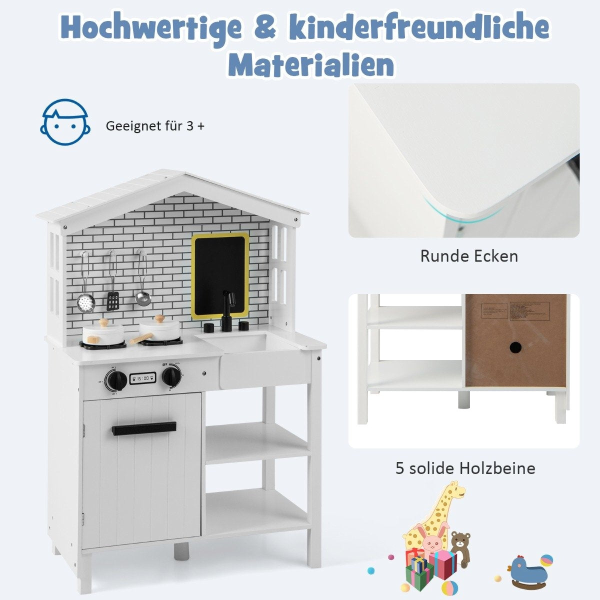 Children's kitchen play kitchen set made of wood with additional board 62 x 33 x 90 cm white