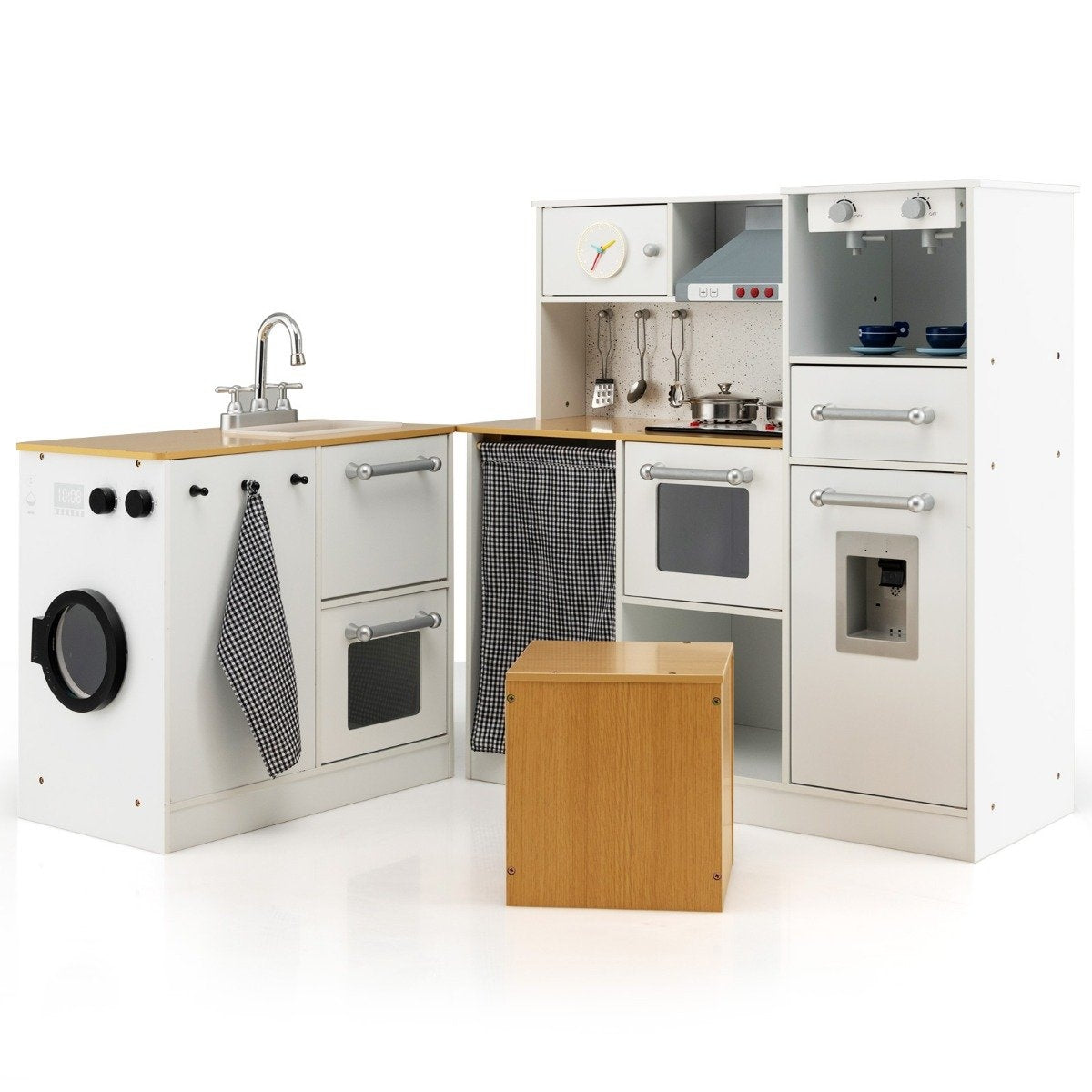 Children's kitchen set play kitchen with light stool coffee machine water dispenser stove