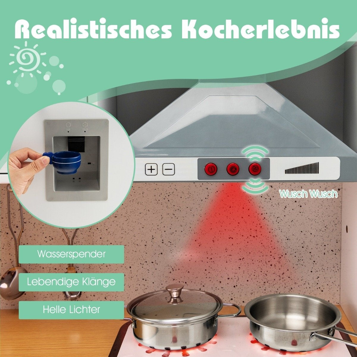 Children's kitchen set play kitchen with light stool coffee machine water dispenser stove