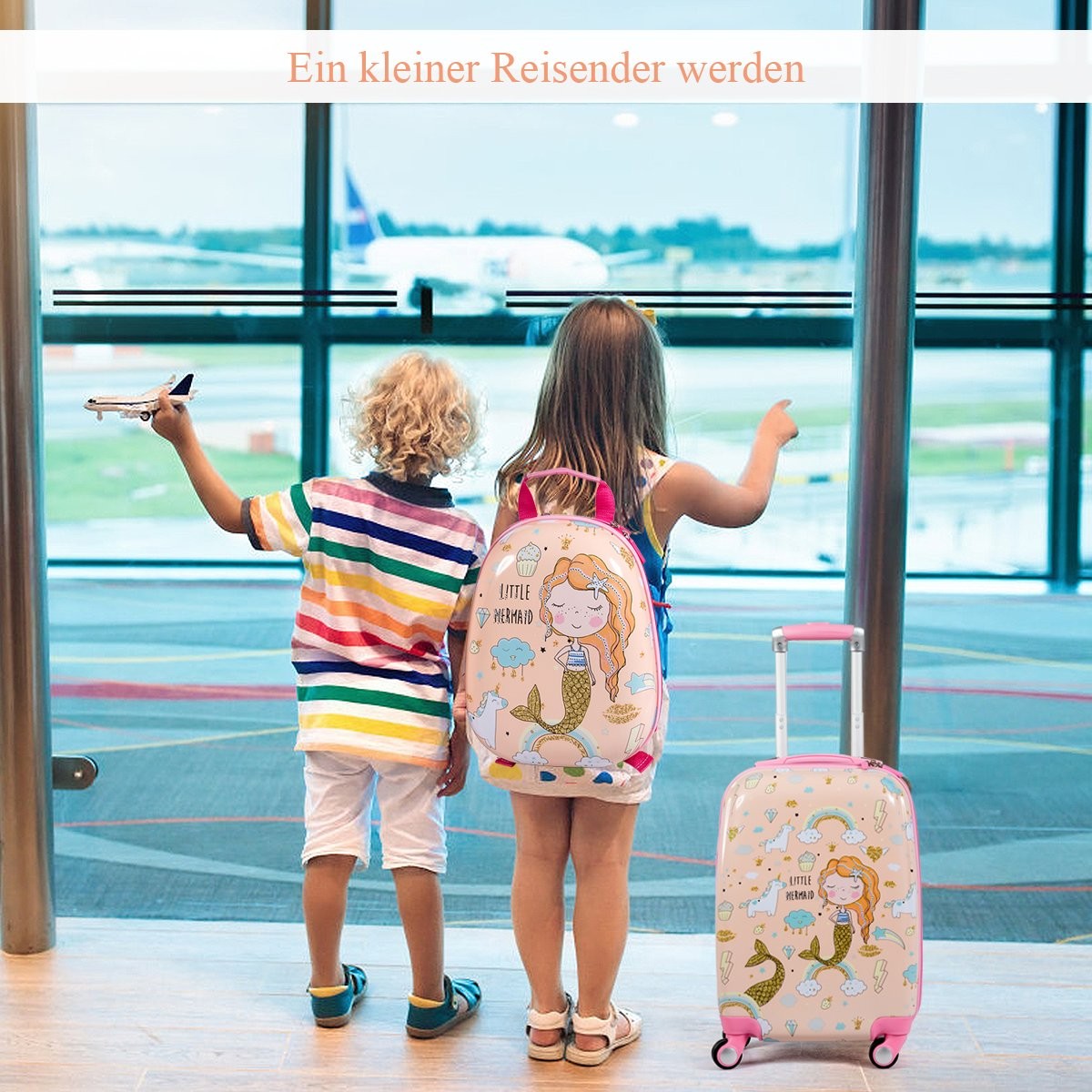 Children's luggage mermaid travel suitcase children's suitcase set with backpack pink